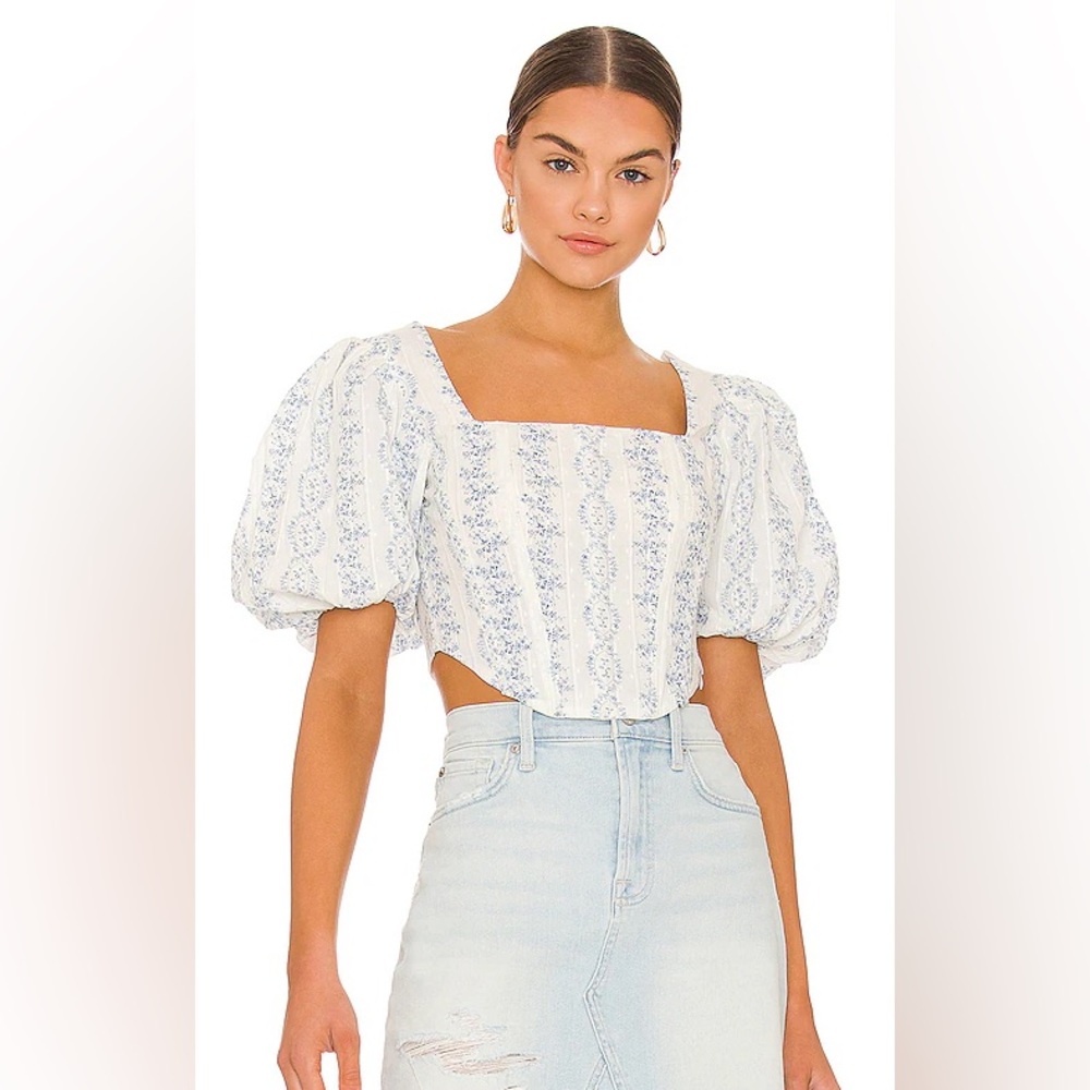 Korey Top in Parisian Blue
SAYLOR - Floral Puff Sleeve Top - White and Blue